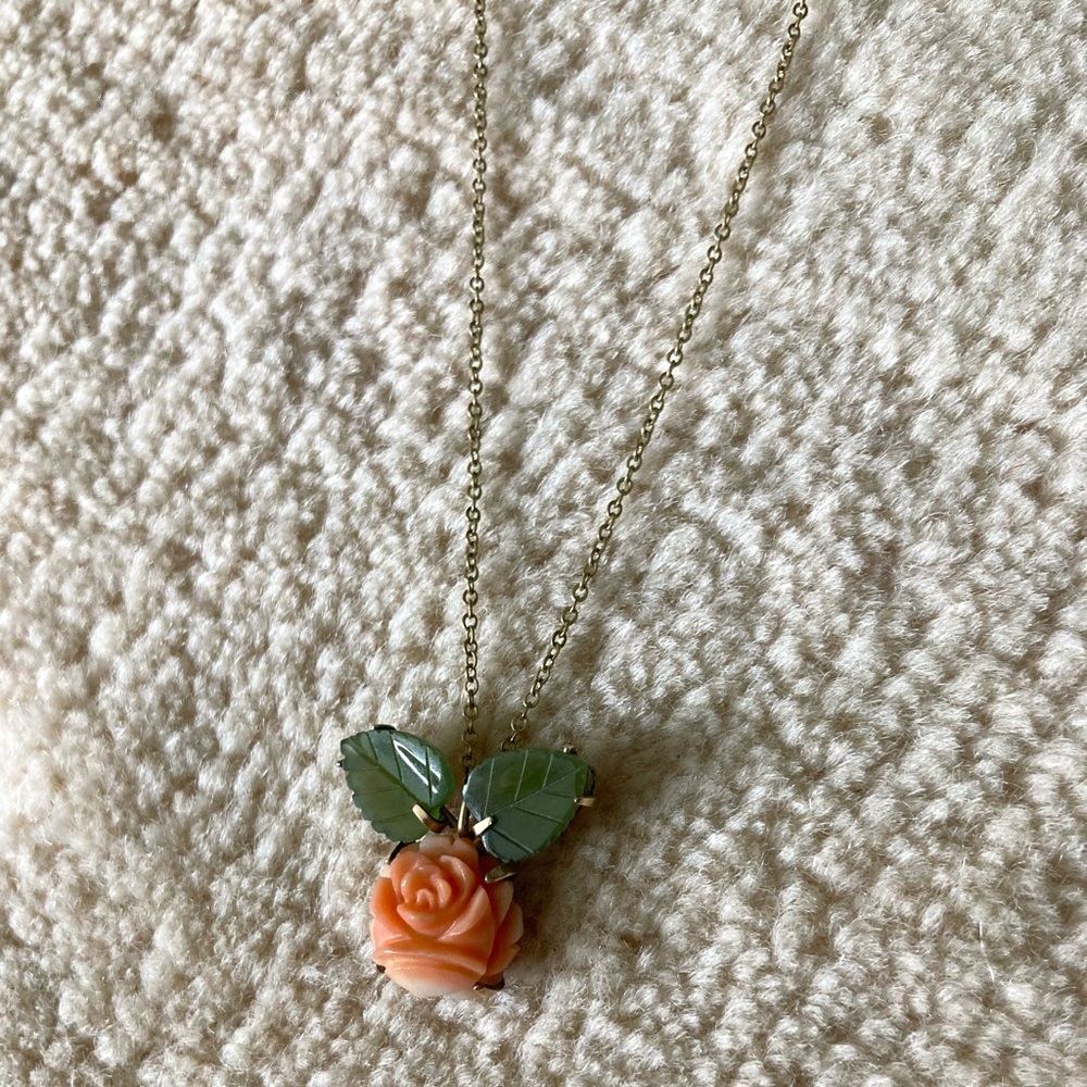 Vintage Krementz Dainty Delicate Gold Pink Rose Flower Pendant 16” Necklace